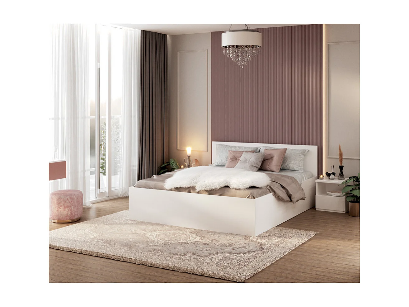 Lit Panama 140x200 + coffre - Sommier inclus Blanc