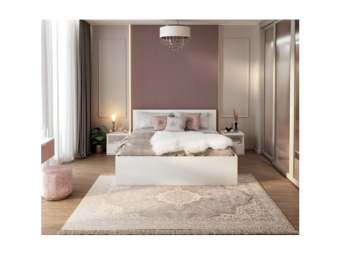 Lit Panama 140x200 + coffre - Sommier inclus Blanc