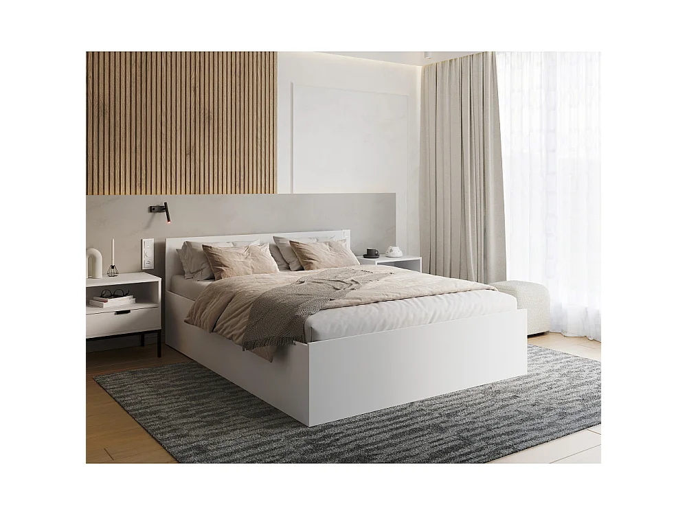 Lit Panama 140x200 + coffre - Sommier inclus Blanc