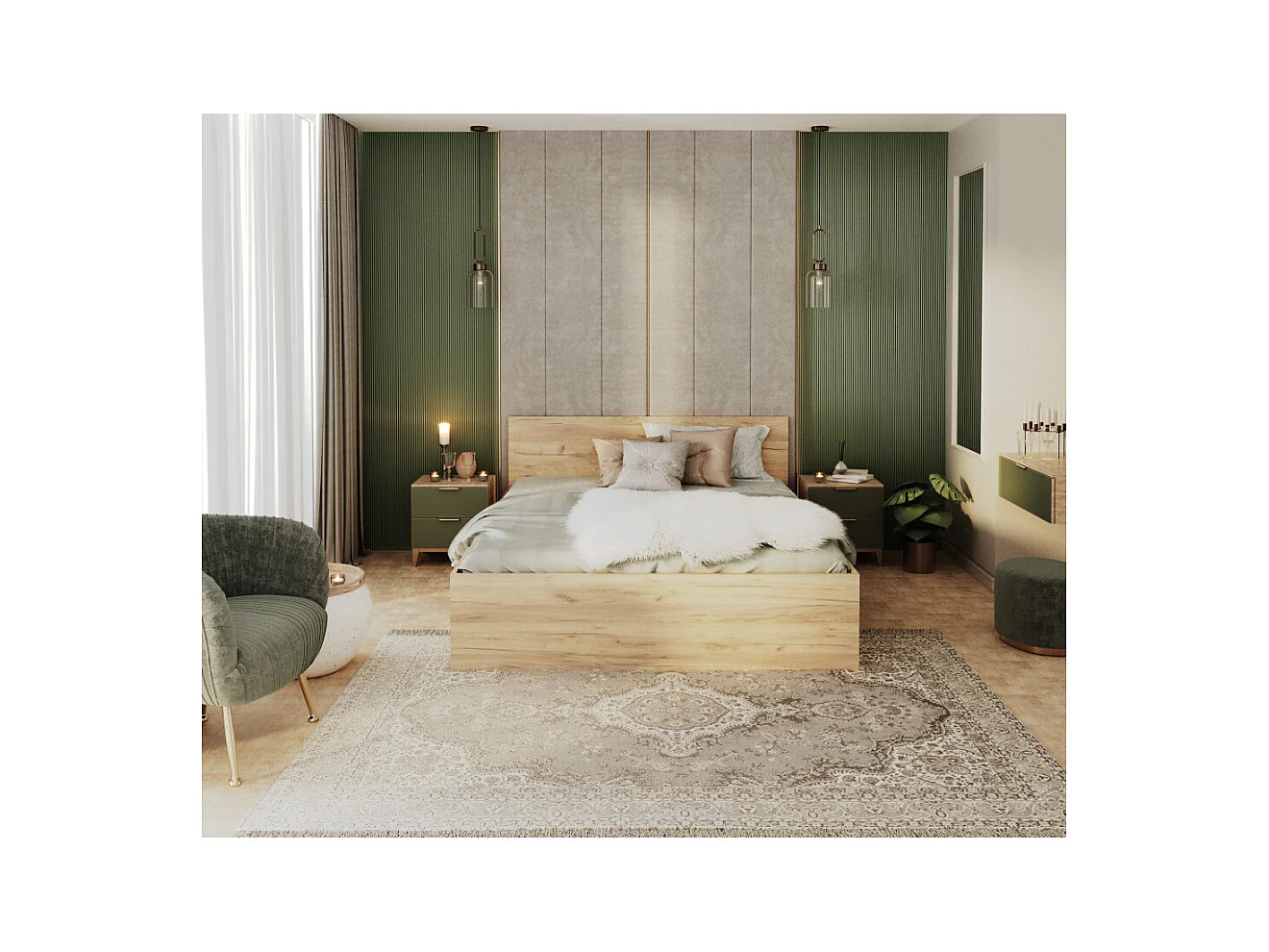 Lit Panama 140x200 + coffre - Sommier inclus Chêne