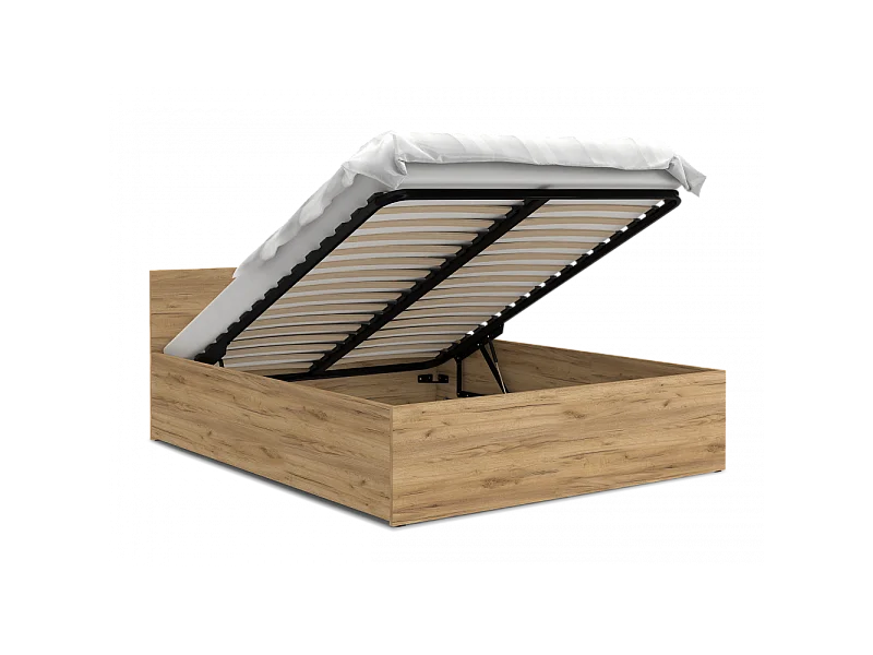 Lit Panama 140x200 + coffre - Sommier inclus Chêne