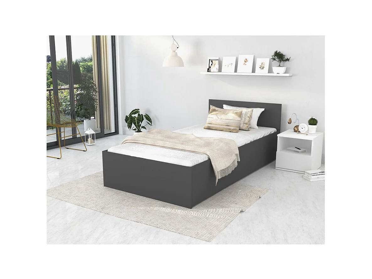 Lit coffre Panama 90x200  - Sommier inclus Gris