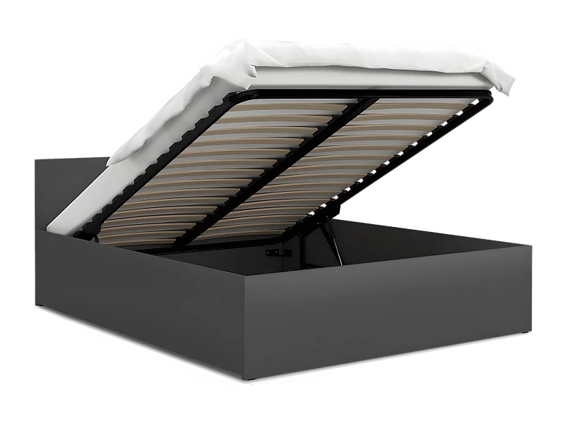 Lit Panama 140x200 + coffre - Sommier inclus Gris
