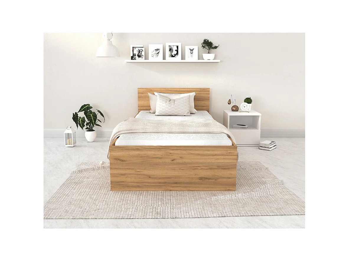 Lit coffre Panama 90x200  - Sommier inclus Chêne