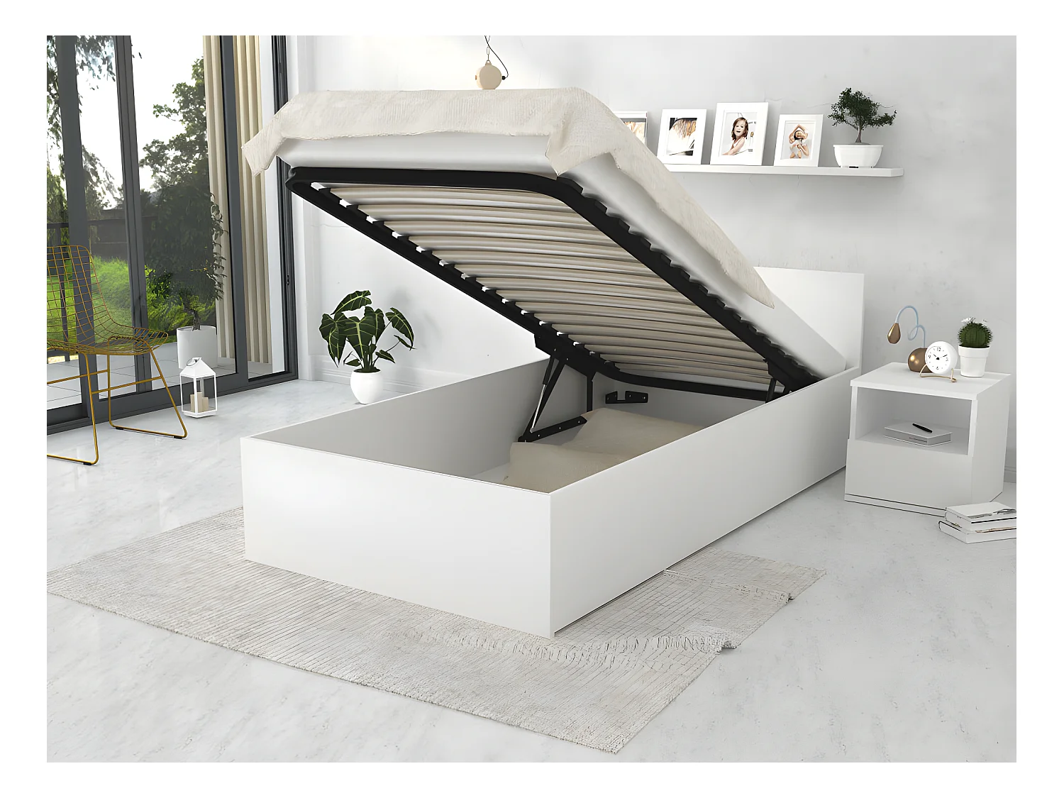 Lit coffre Panama 90x200  - Sommier inclus Blanc