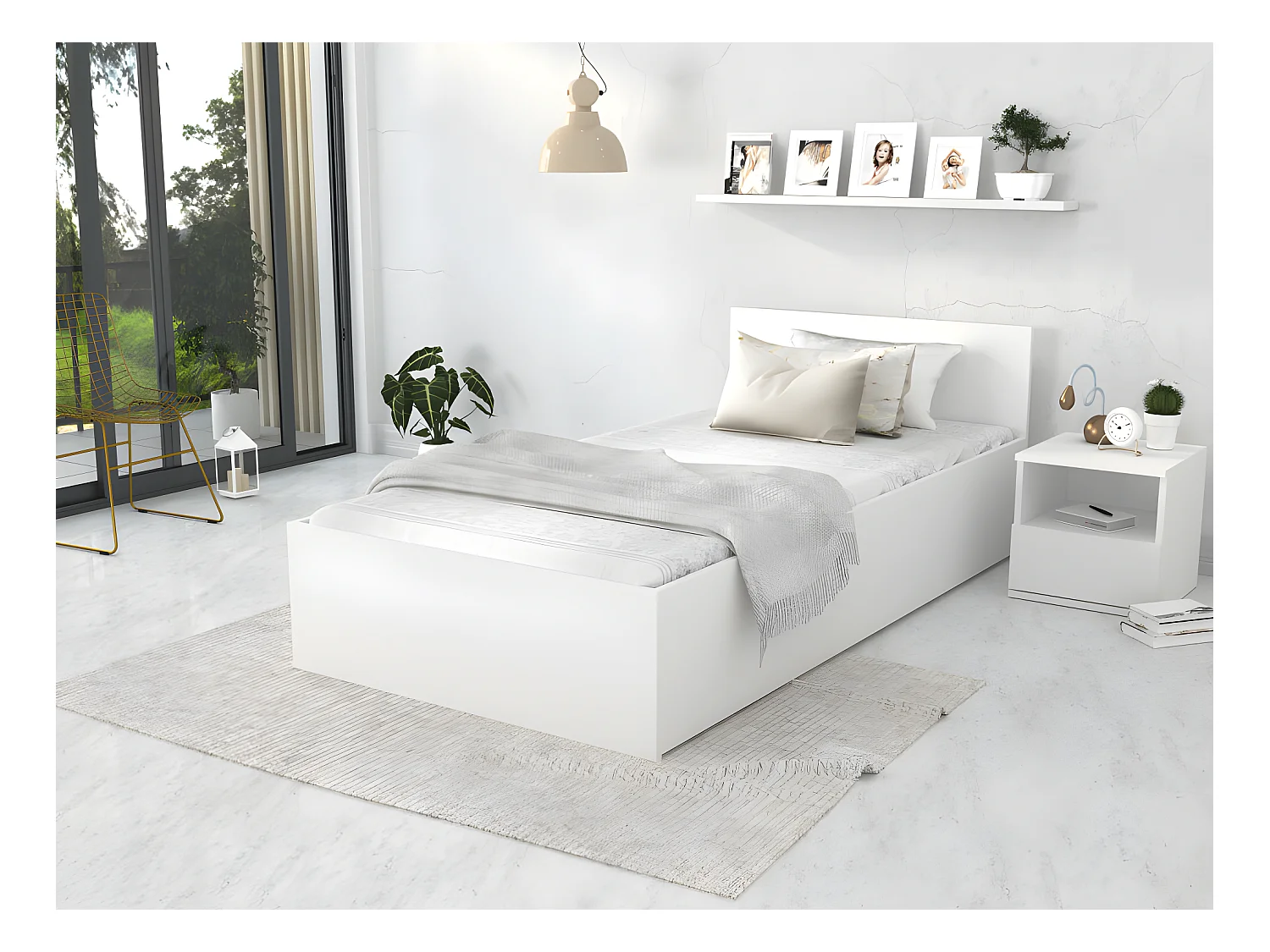 Lit coffre Panama 90x200  - Sommier inclus Blanc