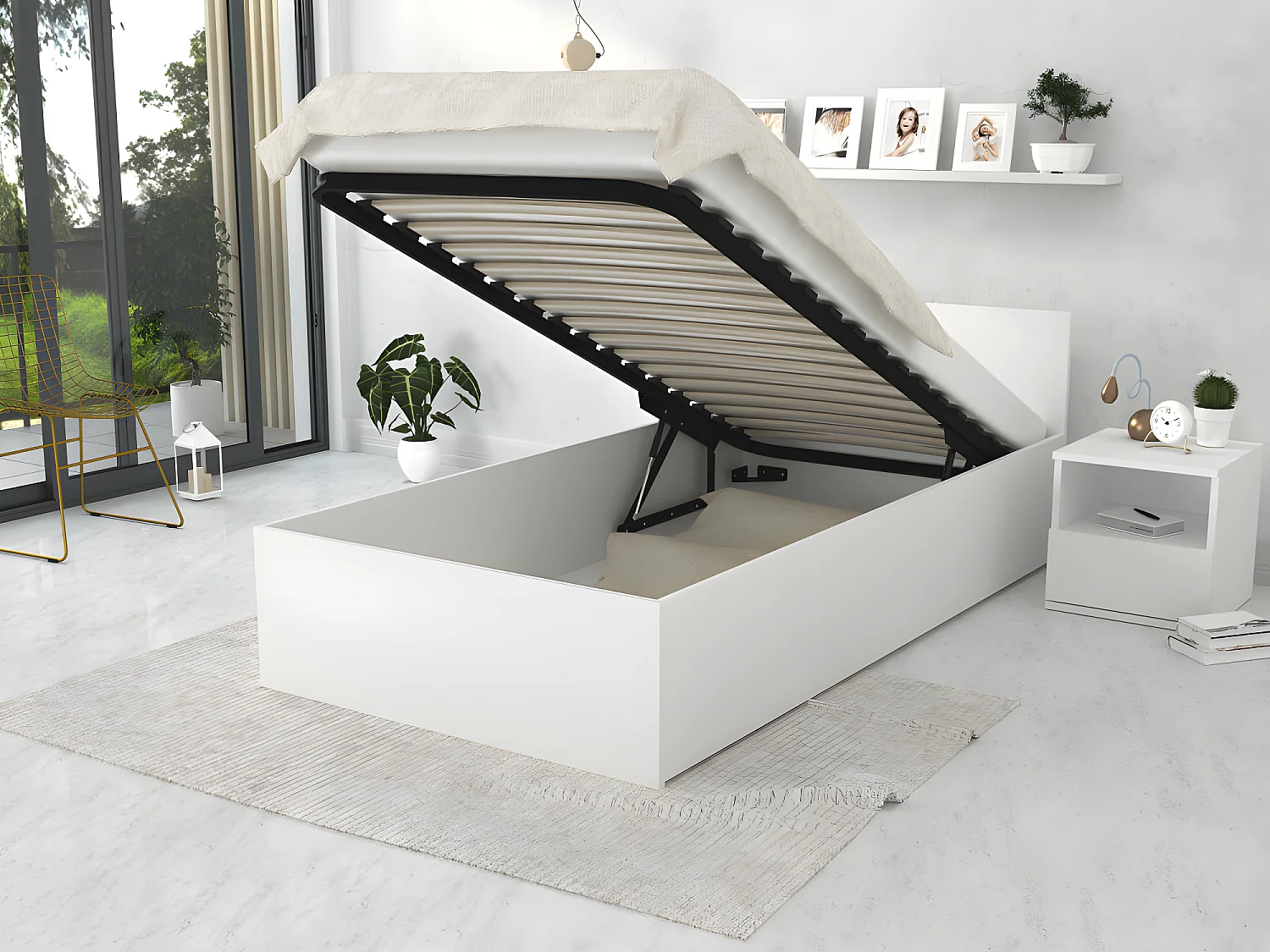 Lit coffre Panama 90x200  - Sommier inclus Blanc