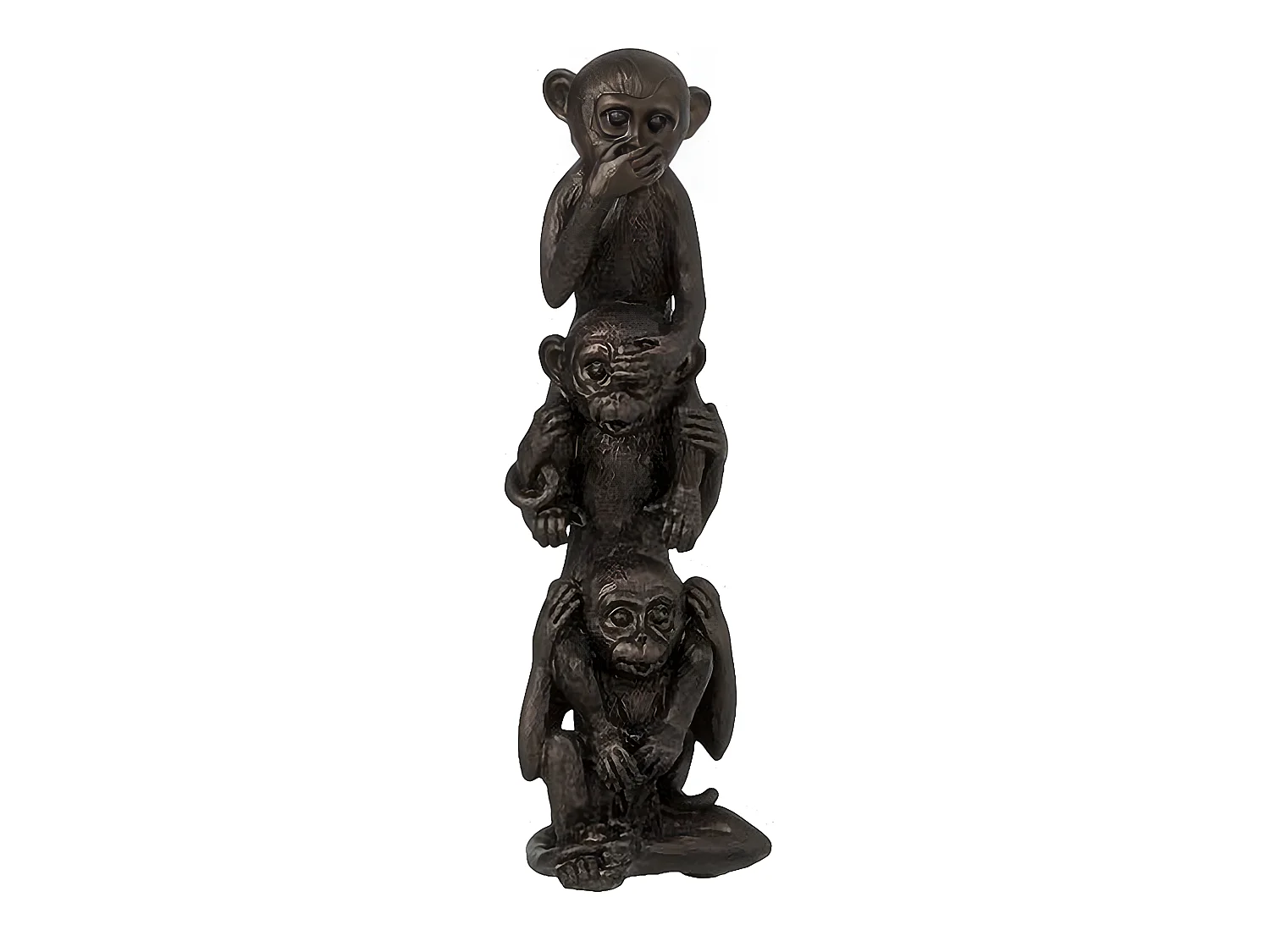 Monos de la sabiduría en hombro de resina marrón 10x9x33 cm