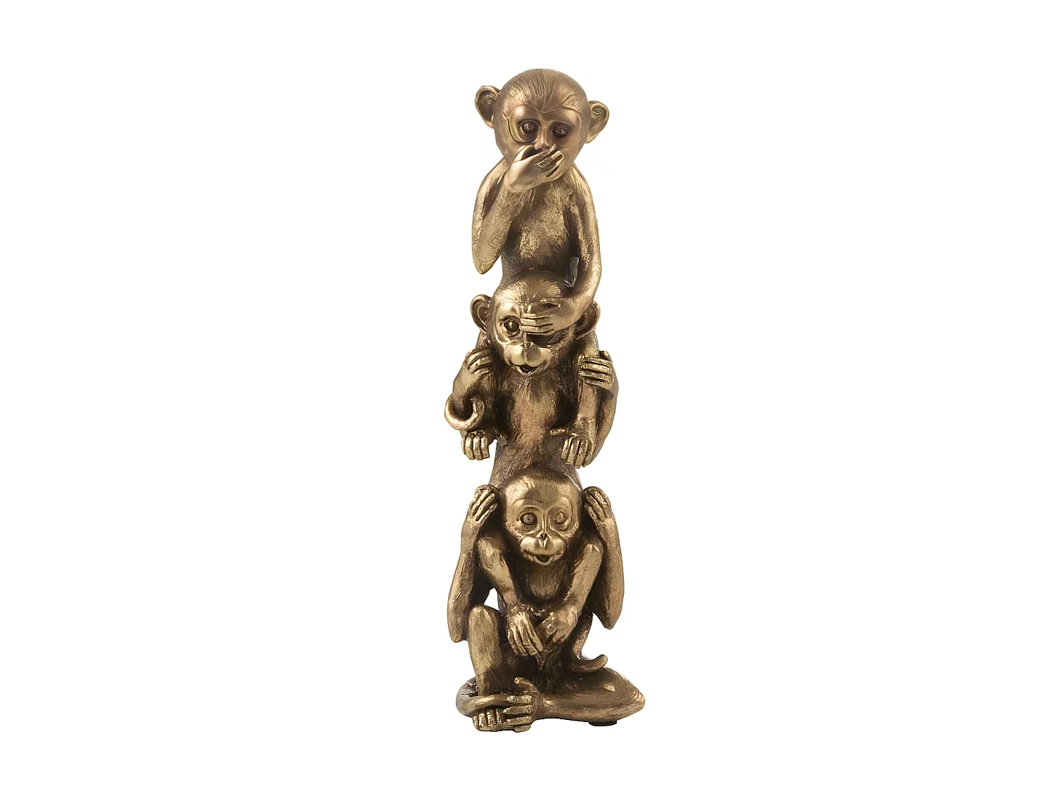 Statue Déco en Résine "3 Singes" 32cm Or