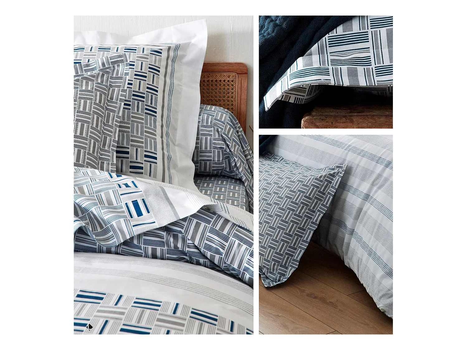 Drap housse imprimé 90x200 cm coton DIEGO bleu baltique Bonnet 40 cm