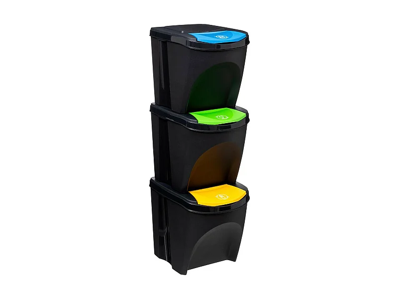 Juego de 3 Cubos de Reciclaje Apilables de 25L en Polipropileno Gris Antracita