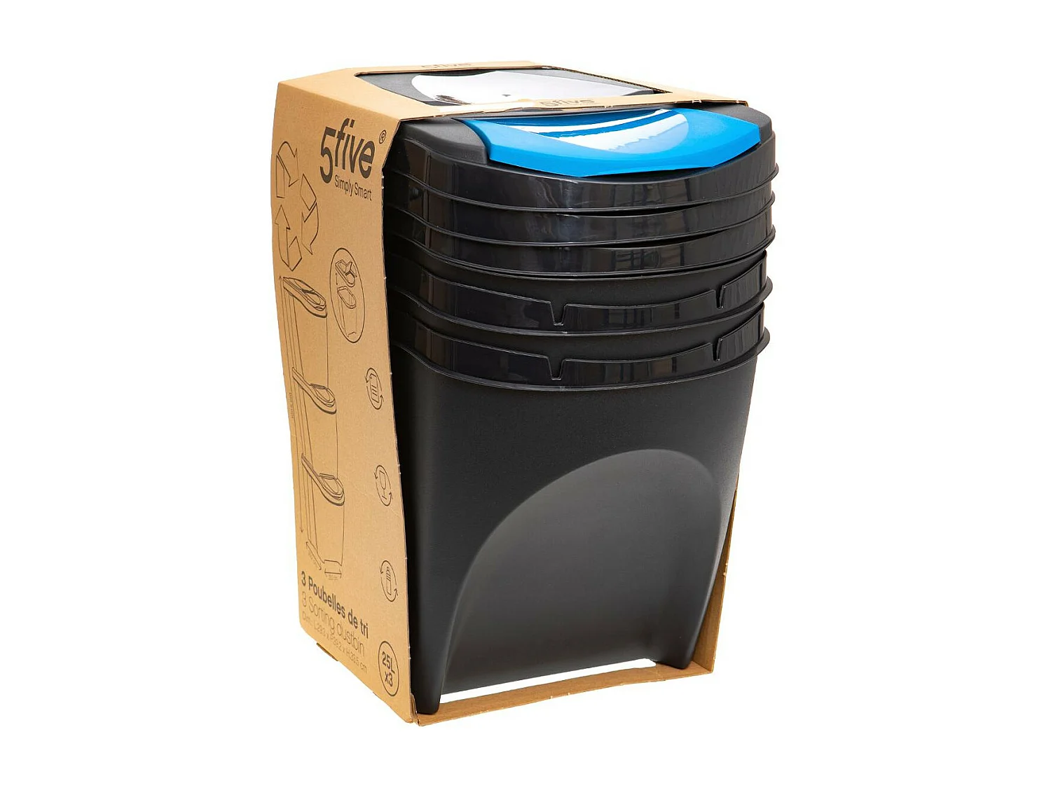 Juego de 3 Cubos de Reciclaje Apilables de 25L en Polipropileno Gris Antracita