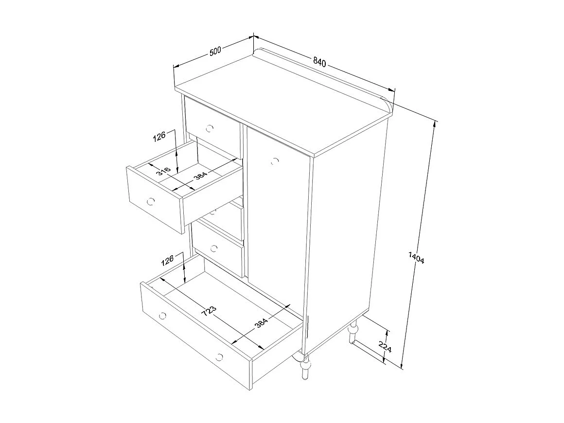 Commode 5 tiroirs 1 porte Babushka Olive