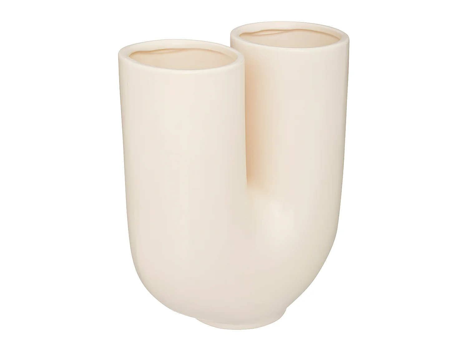 Vase U en Céramique Blanc Chaud H 25 cm