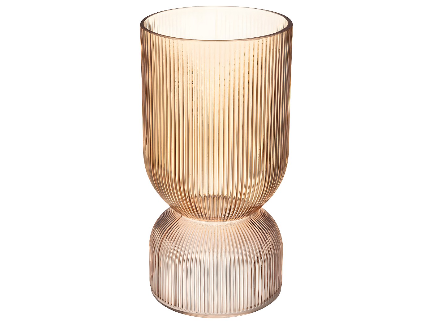 Vase Bicolore Ambre et Rose en Verre trempé strié H 24.5 cm