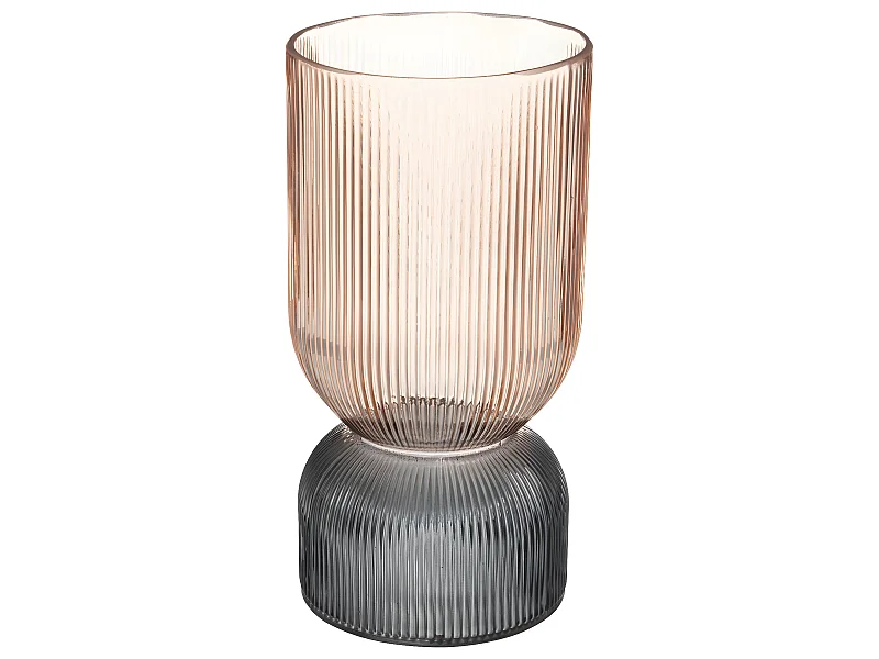 Vase Bicolore Rose et Gris en Verre trempé strié  H 24.5 cm