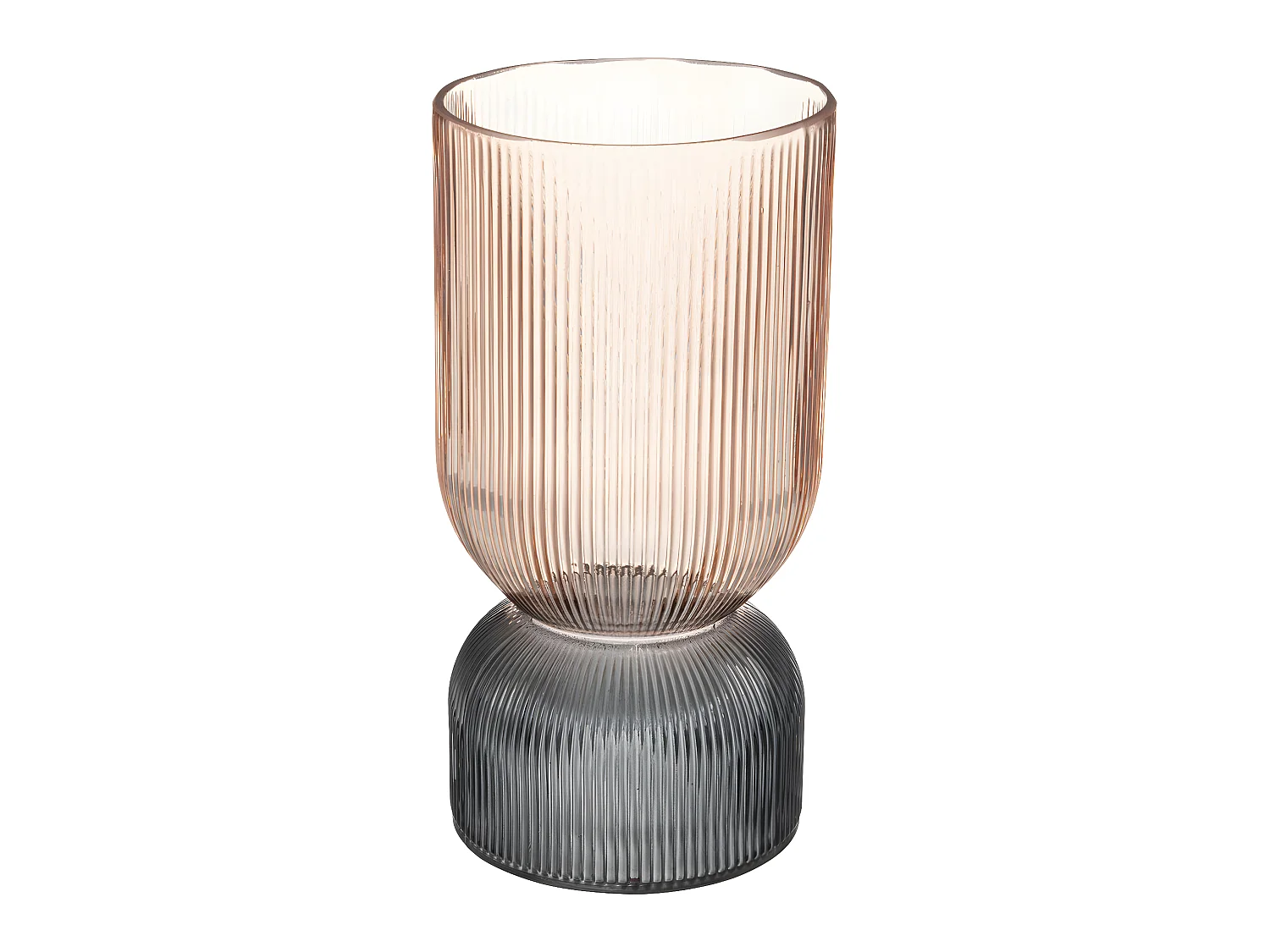Vase Bicolore Rose et Gris en Verre trempé strié  H 24.5 cm