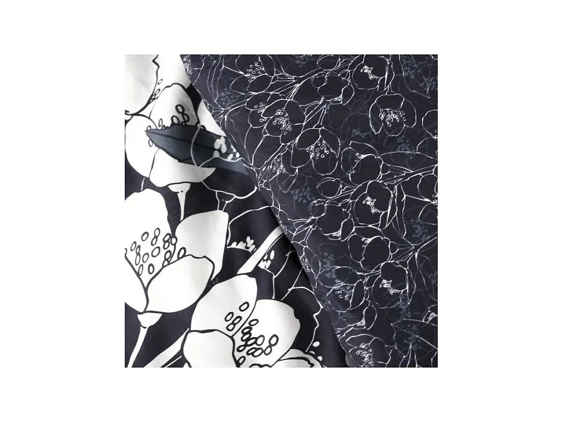 Parure de lit Mawira - 2 personnes - 260 x 240 cm - 100% coton - Bleu marine Motif Floral - TODAY