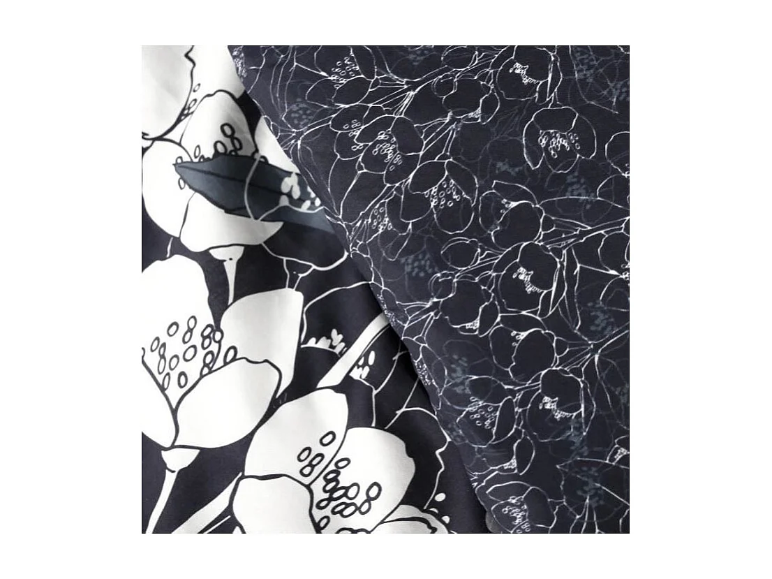 Parure de lit Mawira - 2 personnes - 260 x 240 cm - 100% coton - Bleu marine Motif Floral - TODAY