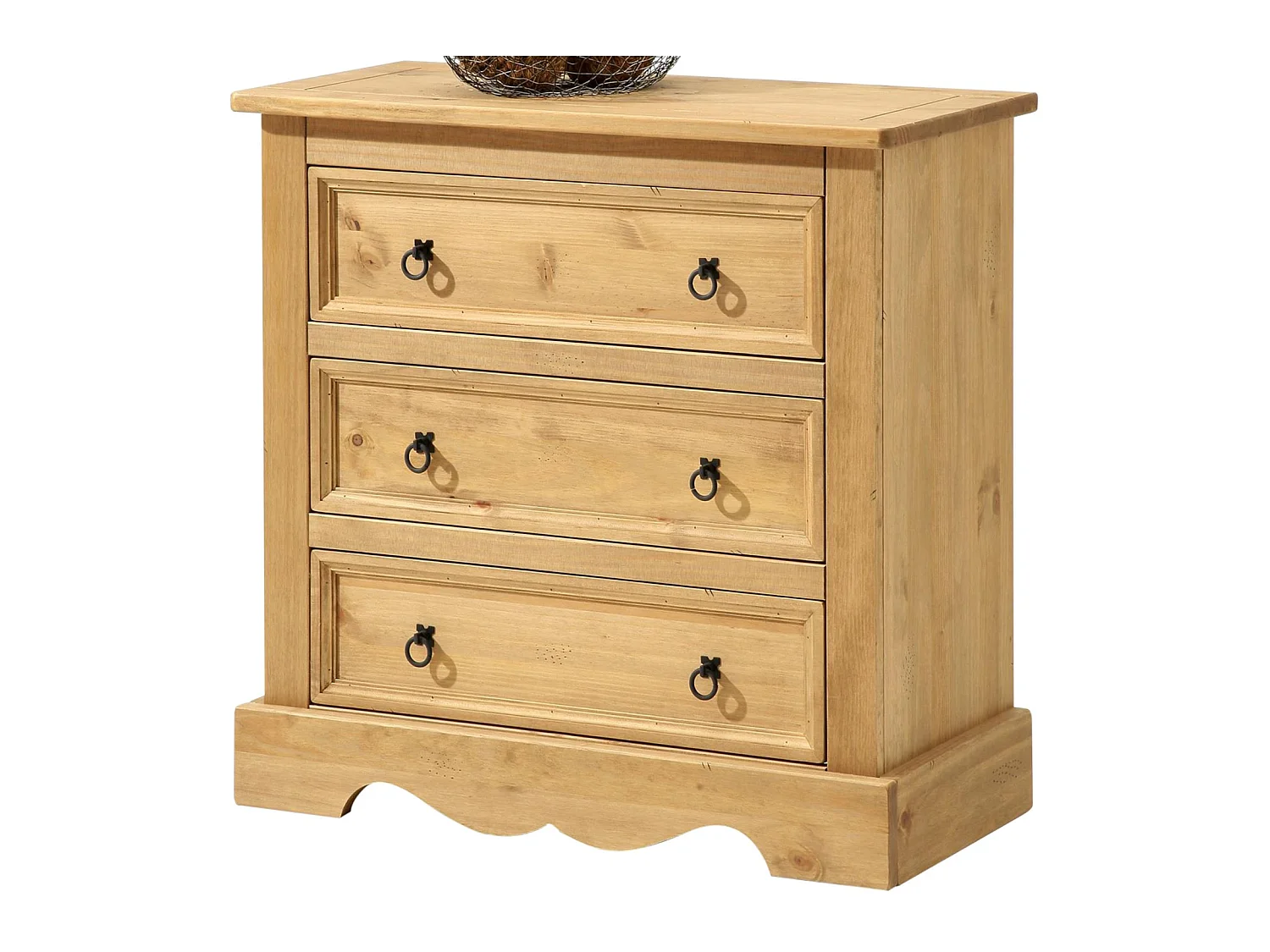 Commode TEQUILA buffet bahut vaisselier en bois style mexicain avec 3 grands tiroirs, en pin massif à la finition teintée et cirée