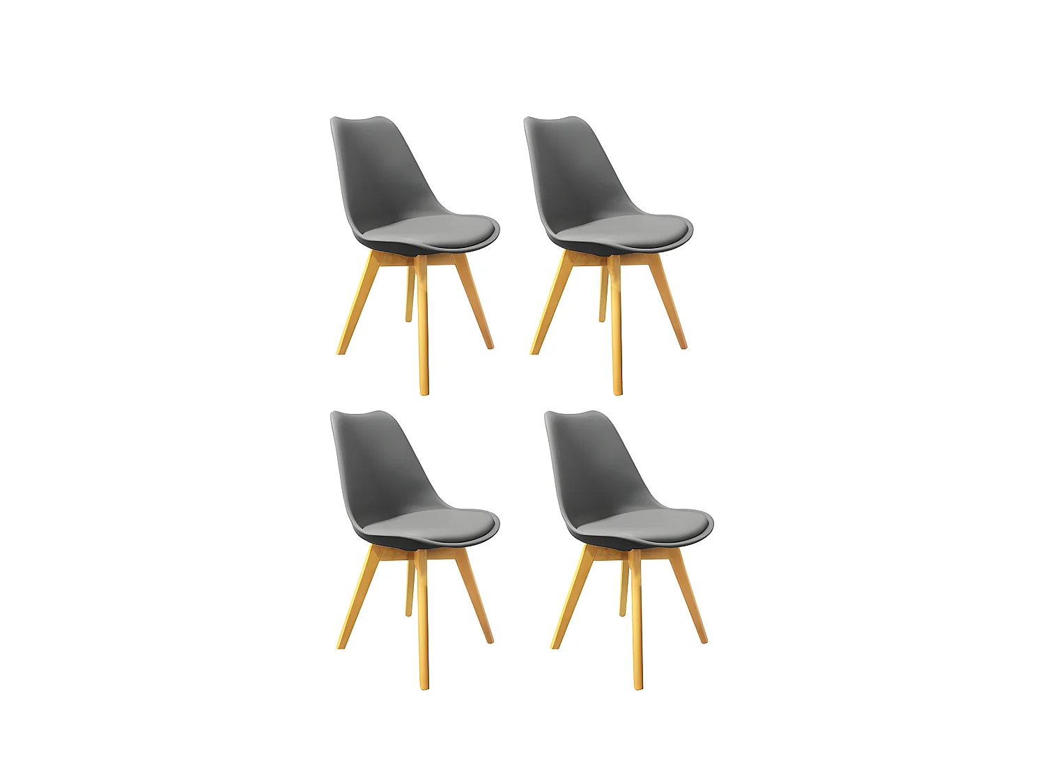 Lot 4 chaises grises pieds bois style scandinave - LIDY