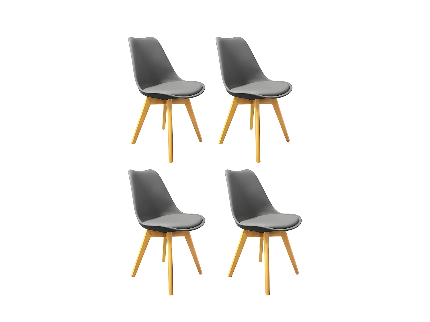 Lot 4 chaises grises pieds bois style scandinave - LIDY