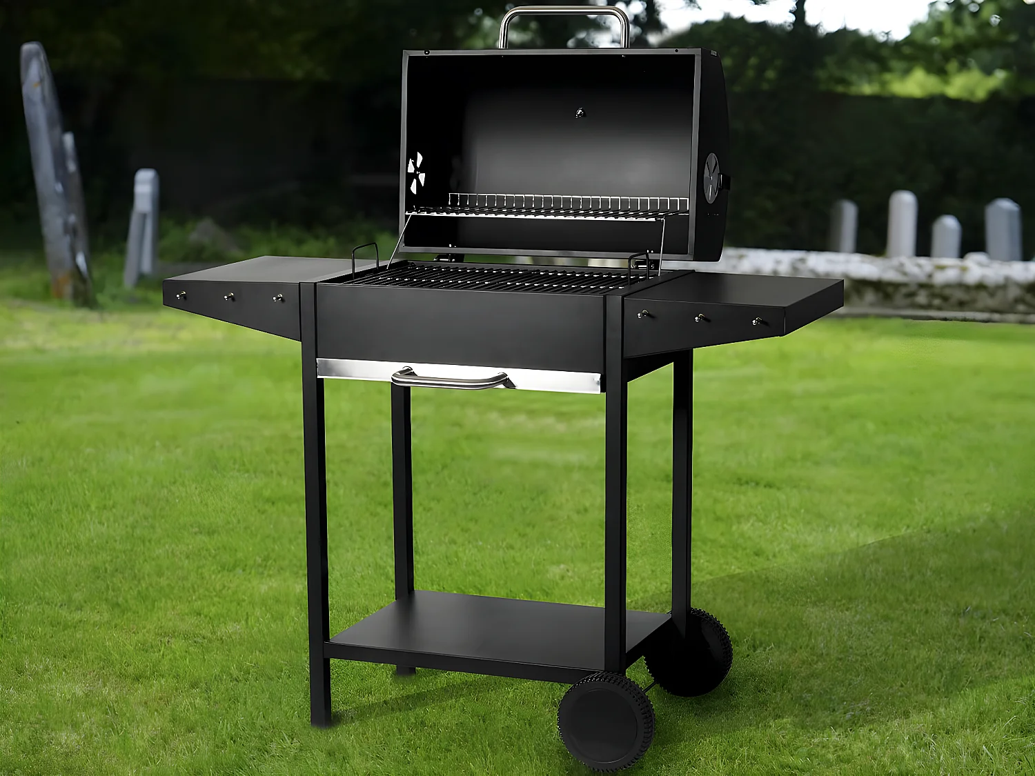 Barbecue charbon de bois "Bizon" - 119 x 50 x 101 cm - Noir