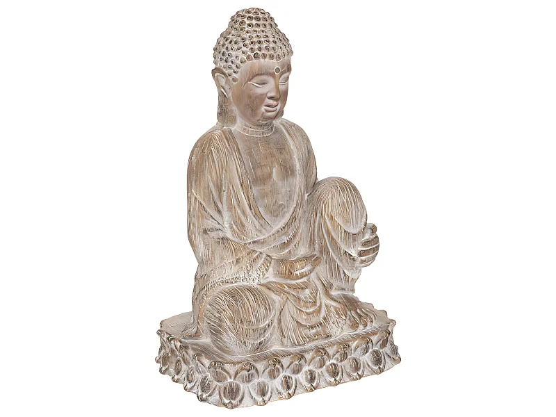 Statue Bouddha Déco "Effet Bois" 67cm Beige Lin