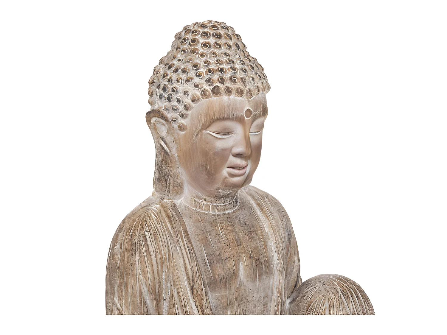 Statue Bouddha Déco "Effet Bois" 67cm Beige Lin