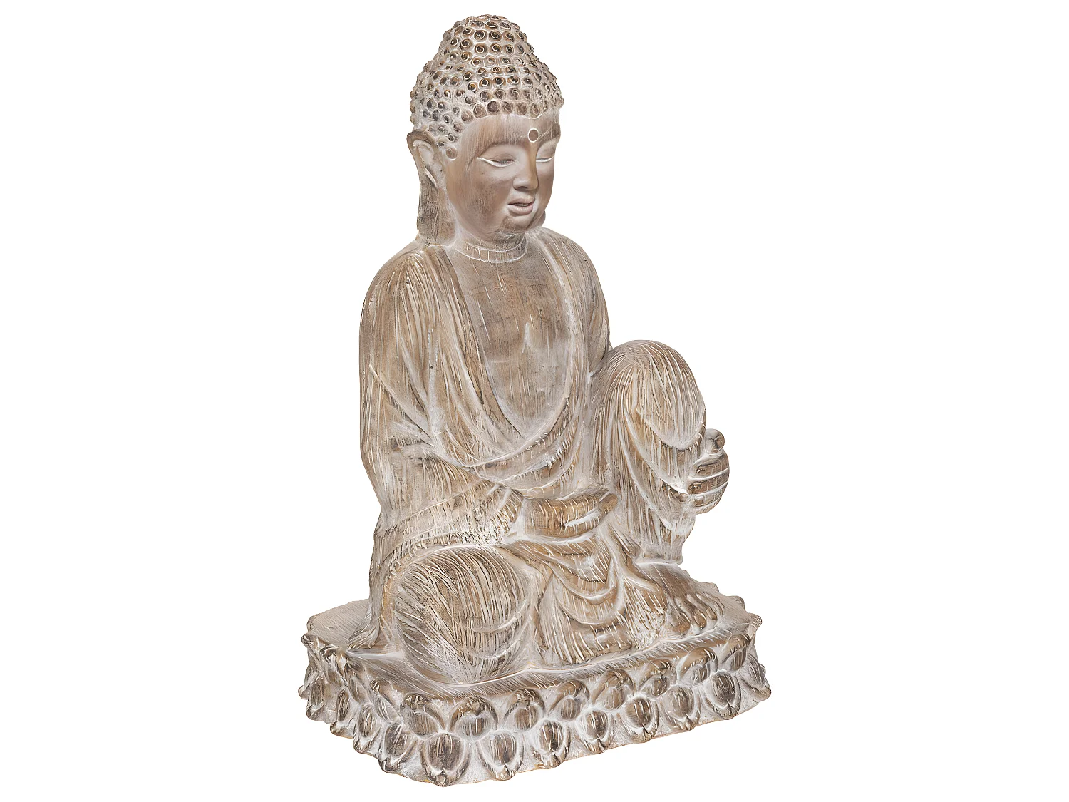Statue Bouddha Déco "Effet Bois" 67cm Beige Lin