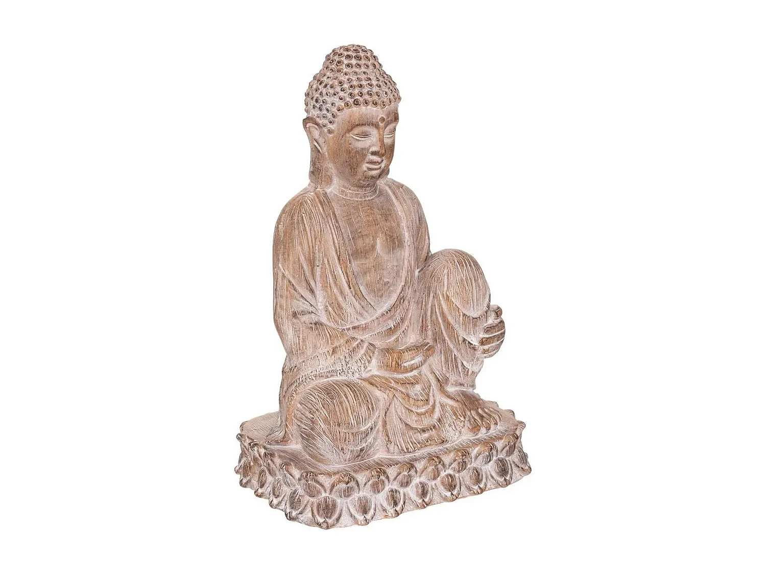 Statue Bouddha Déco "Effet Bois" 67cm Beige Lin
