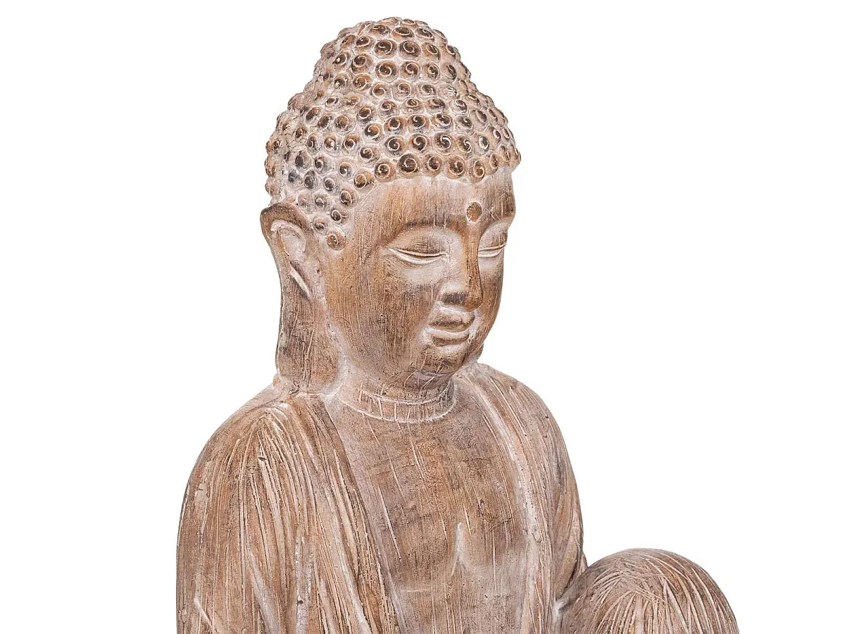 Statue Bouddha Déco "Effet Bois" 67cm Beige Lin