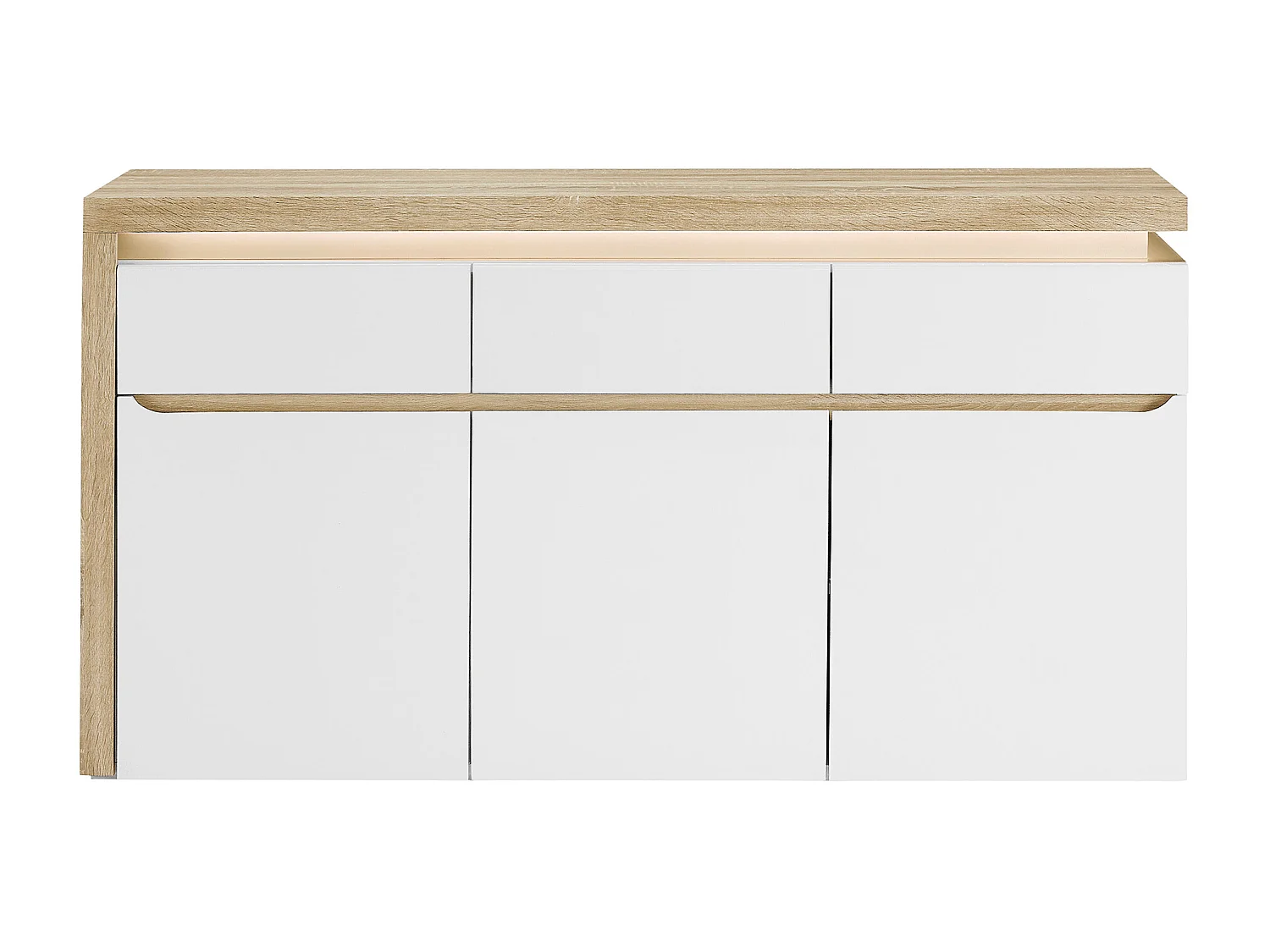 Buffet 3 portes et 3 tiroirs avec LEDs en MDF - Blanc laqué et Naturel - VADEMOSA