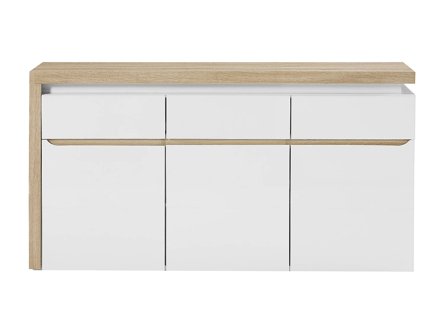 Buffet 3 portes et 3 tiroirs avec LEDs en MDF - Blanc laqué et Naturel - VADEMOSA
