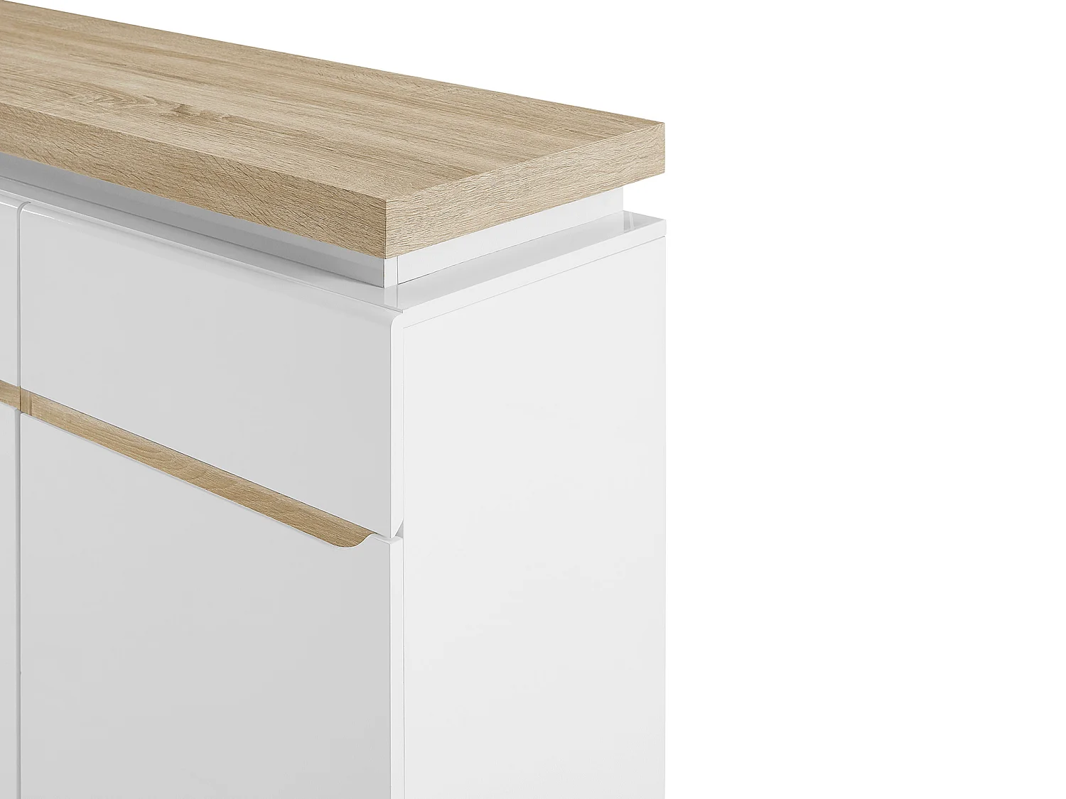 Buffet 3 portes et 3 tiroirs avec LEDs en MDF - Blanc laqué et Naturel - VADEMOSA