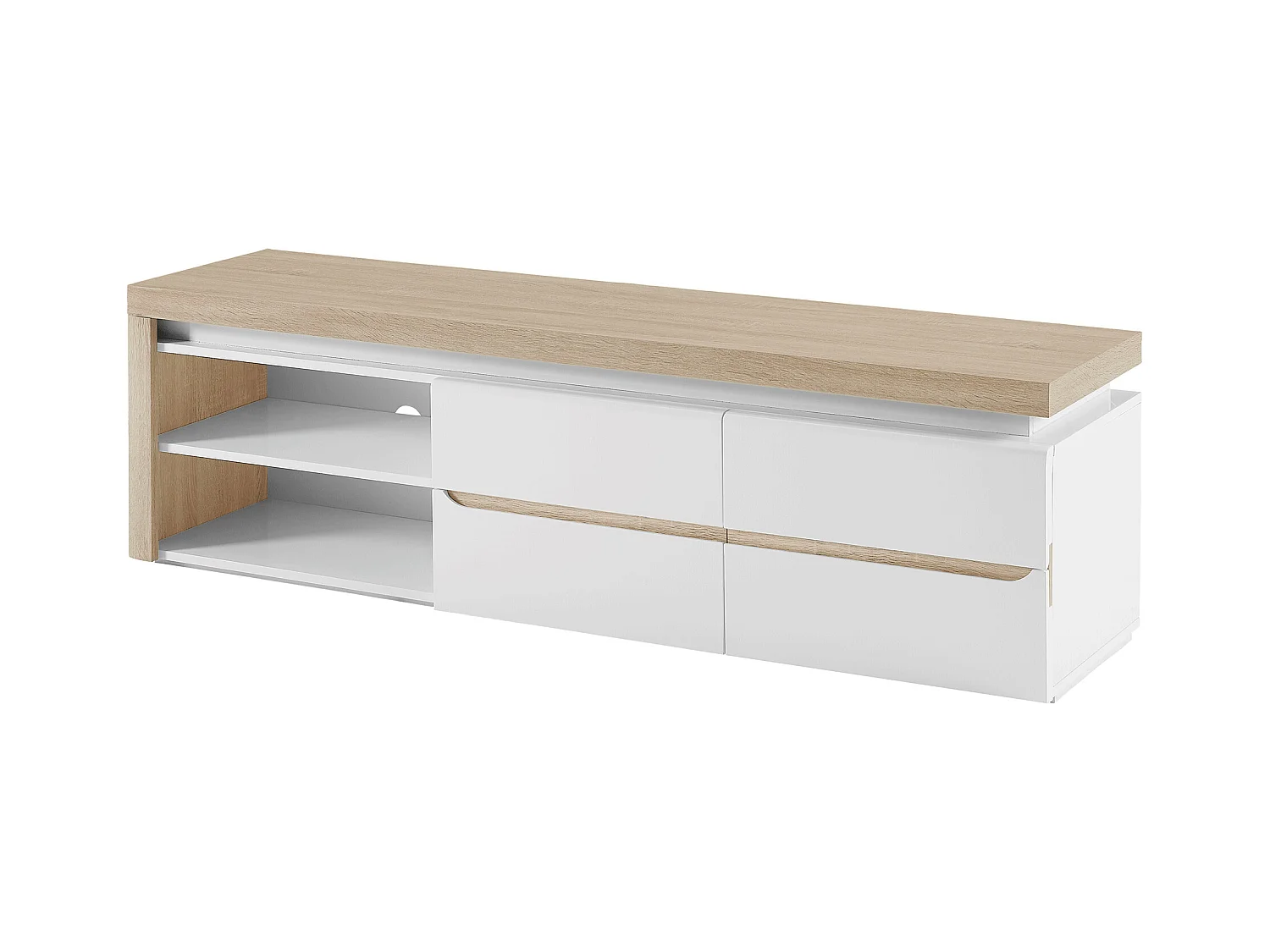 TV-Möbel - 2 Türen & 2 Ablagefächer - mit LED-Beleuchtung - MDF - Weiß lackiert und Holzfarben - VADEMOSA