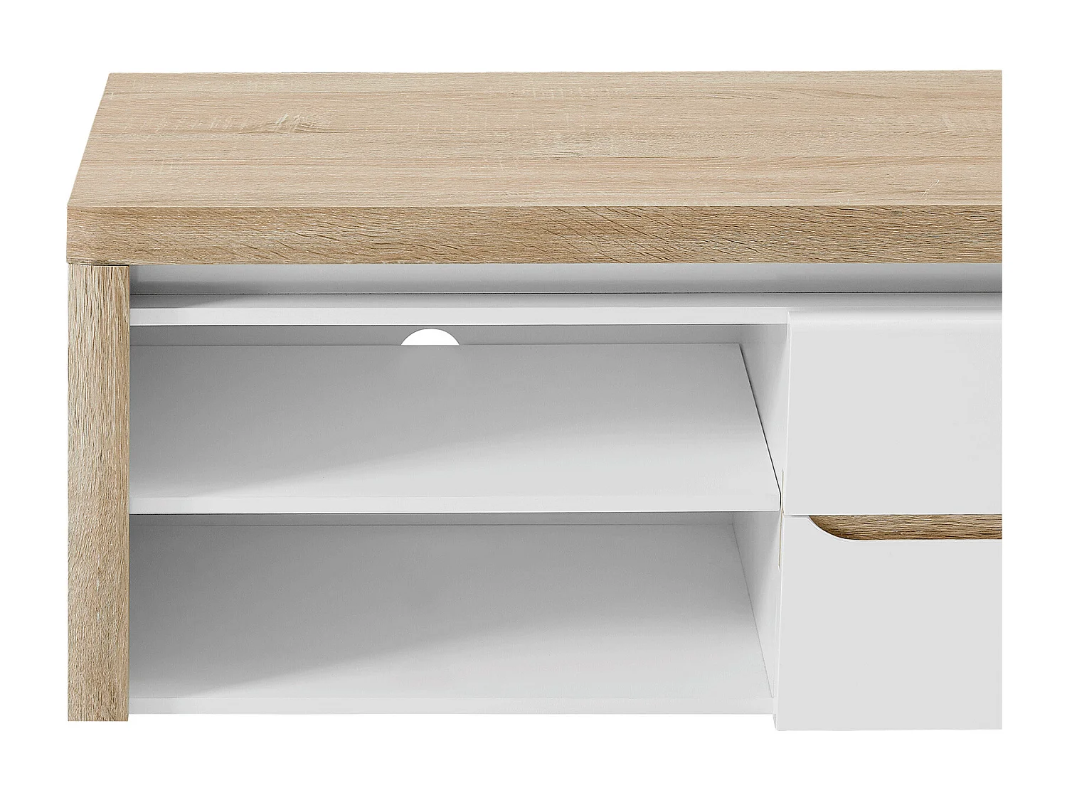 TV-Möbel - 2 Türen & 2 Ablagefächer - mit LED-Beleuchtung - MDF - Weiß lackiert und Holzfarben - VADEMOSA