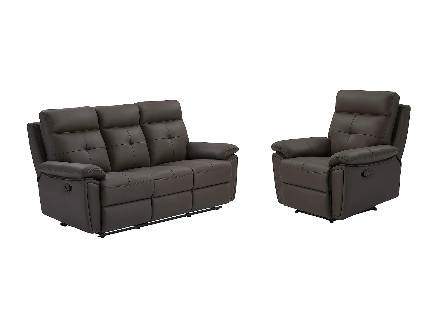 Canapé 3 places et fauteuil relax en cuir marron VINETA