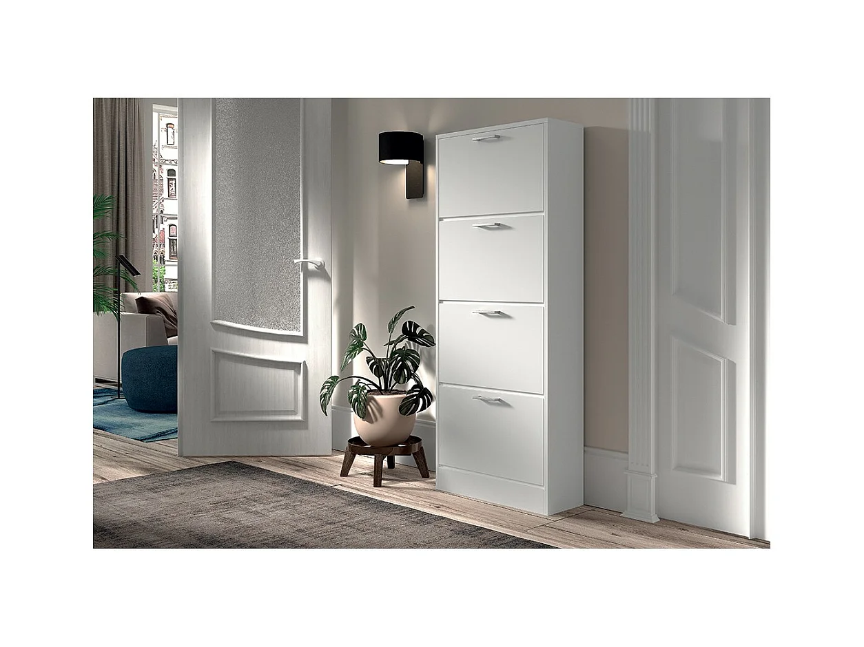Meuble à chaussures vertical ERA – 4 tiroirs – Blanc brillant