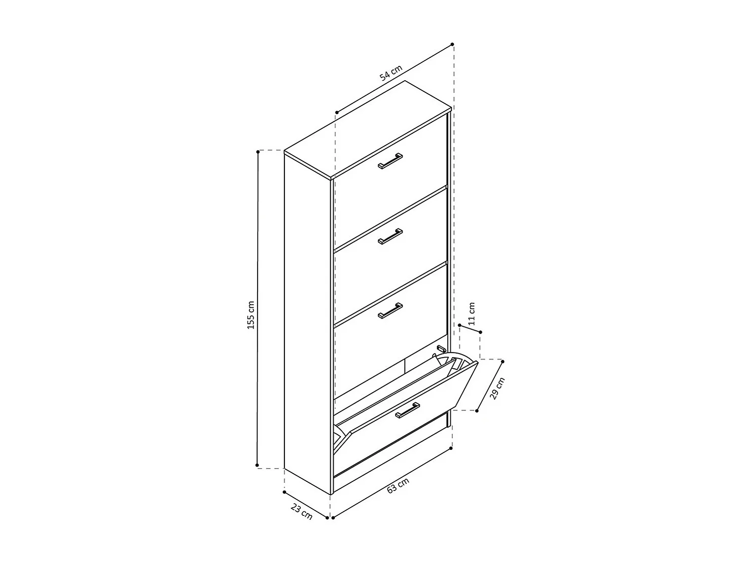 Meuble à chaussures vertical ERA – 4 tiroirs – Blanc brillant
