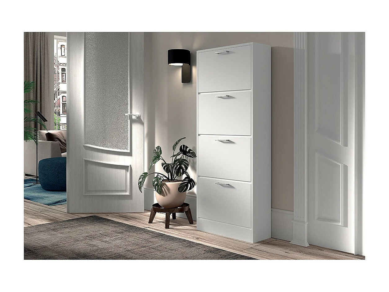 Meuble à chaussures vertical ERA – 4 tiroirs – Blanc brillant