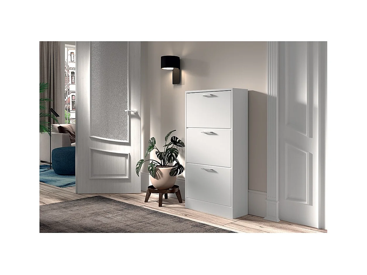 Meuble à chaussures vertical ERA – 3 tiroirs – Blanc brillant
