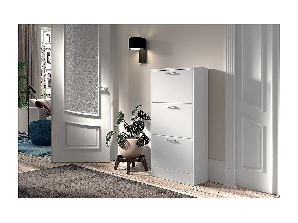 Meuble à chaussures vertical ERA – 3 tiroirs – Blanc brillant