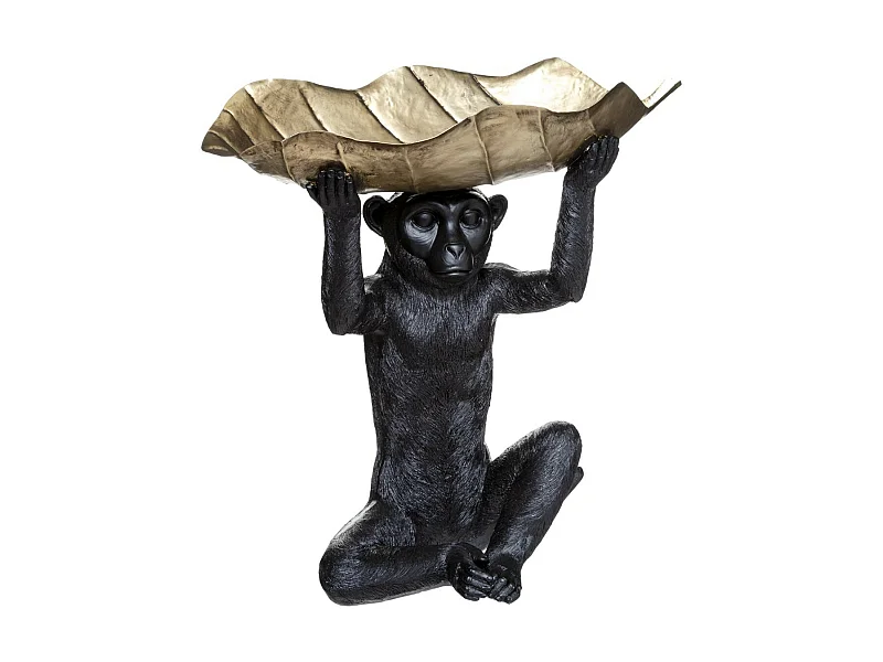 Statuette Déco "Singe Feuille" 36cm Noir & Or