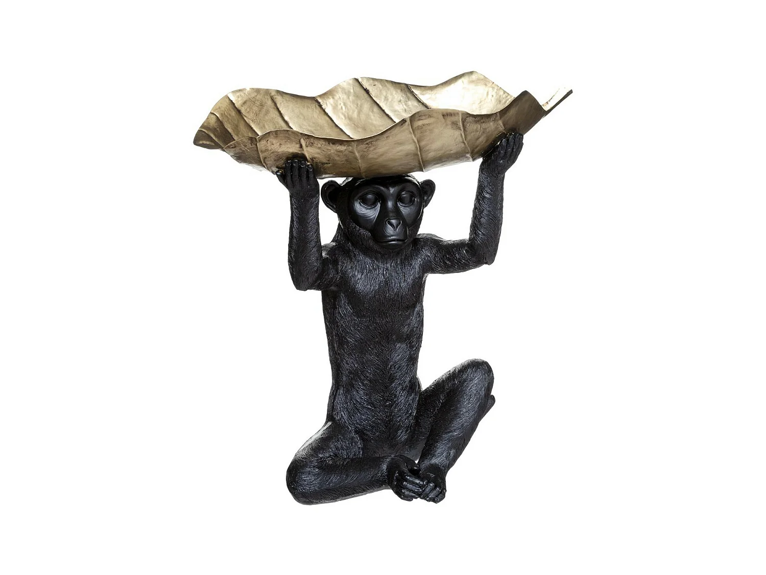 Statuette Déco "Singe Feuille" 36cm Noir & Or