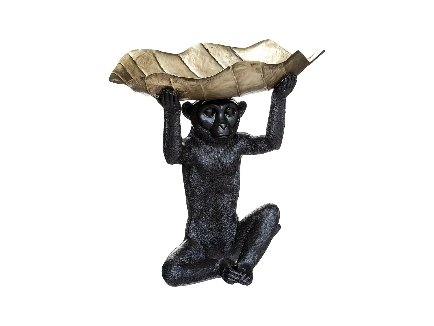 Statuette Déco "Singe Feuille" 36cm Noir & Or