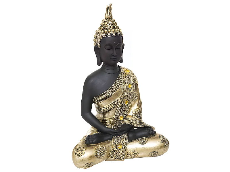 Bouddha Déco "Assis" 34cm Or & Noir