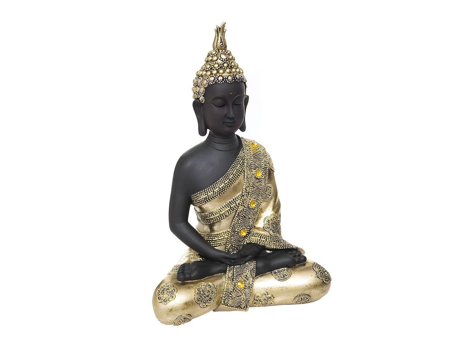 Statue décorative Bouddha assis en résine dorée H 34 cm