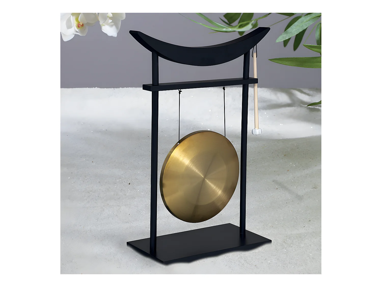 Statuette Déco avec Gong "Toa" 69cm Noir & Or