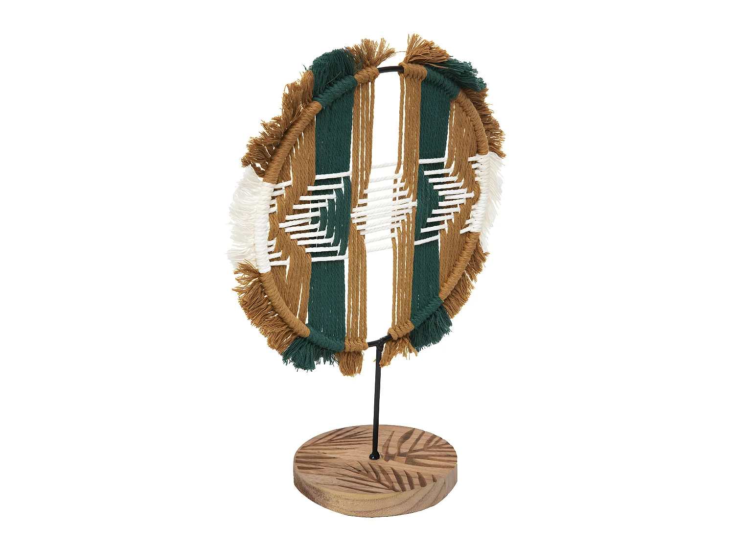 Objet déco Macramé coloré et frangé sur pied en Bois de Paulownia H 30 cm